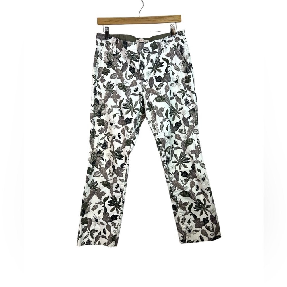Tory Burch Womens Pants White Black Wisteria Floral Boho Cotton Stretch Size 27